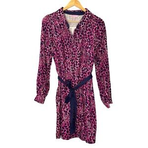 Lilly Pulitzer dress pink navy giraffe print belted size 6